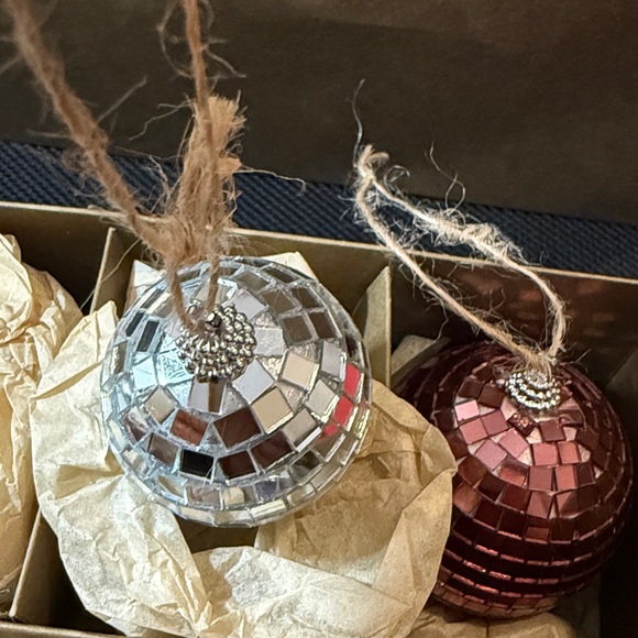 Crate&Barrel Rosy Red, Silver, Pink Disco Ball Ornaments Set 12 - Picture 11 of 14